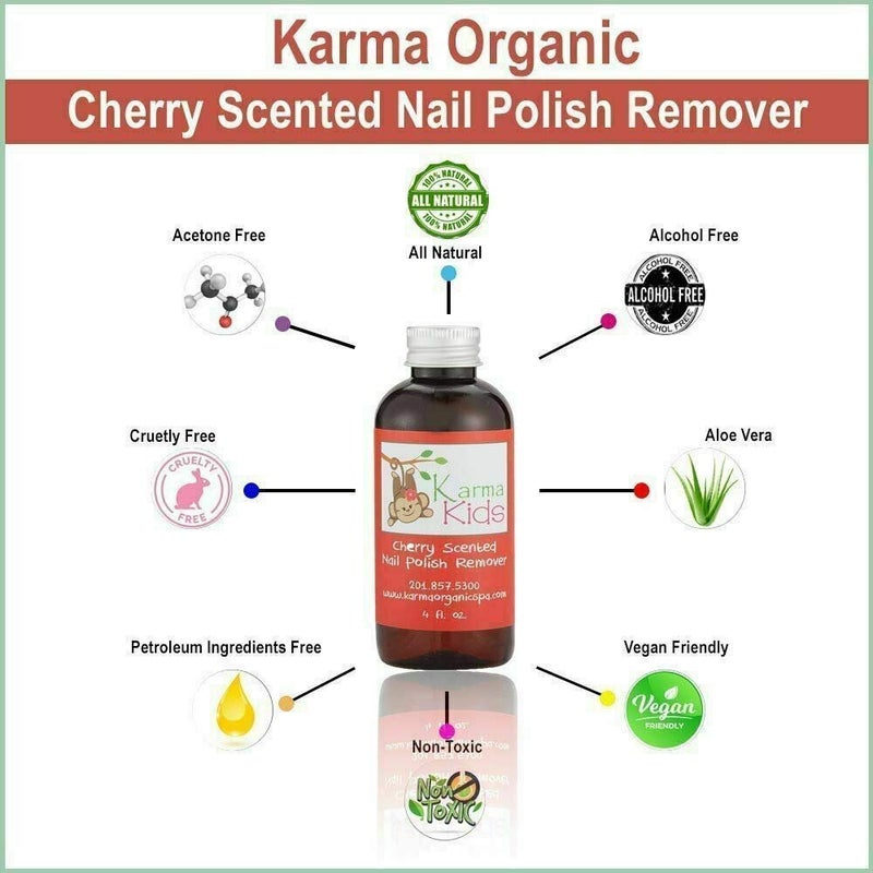 karma organic مزيل طلاء الأظافر العضوي من كارما برائحة الكرز للأطفال - جمال نظيف، نباتي، خالي من القسوة، خالي من الأسيتون - مقوي للأظافر - 4 أونصة سائلة. - Image 4